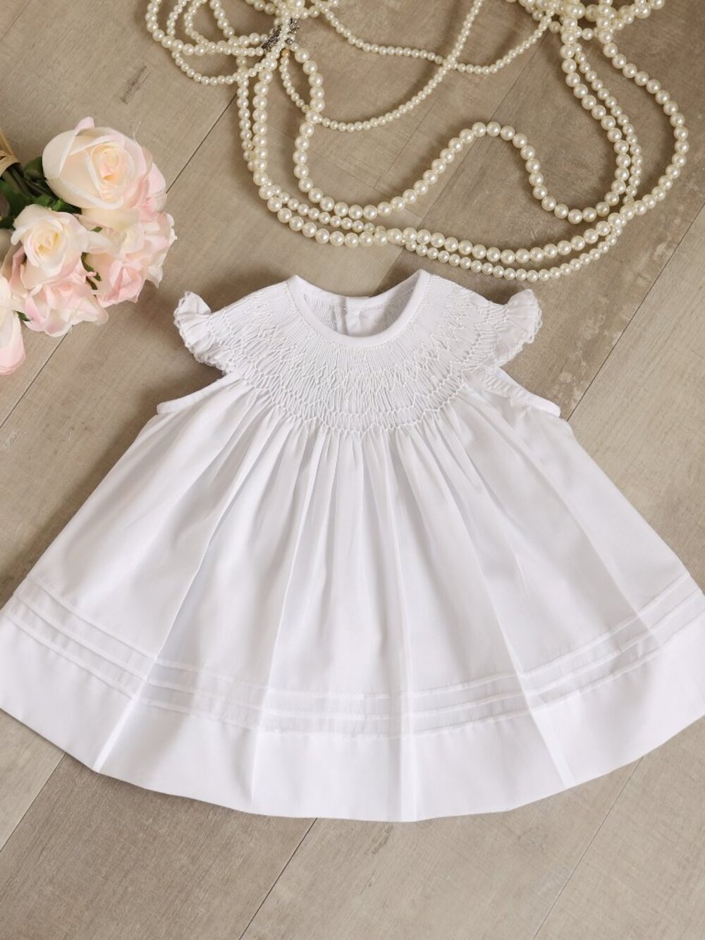 White Smocked Dress Fly Sleeve Bishop First Portraits Coming Home Preemie/NB